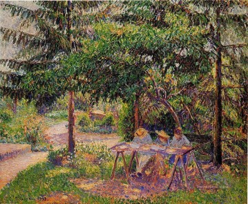  1897 Works - children in a garden at eragny 1897 Camille Pissarro